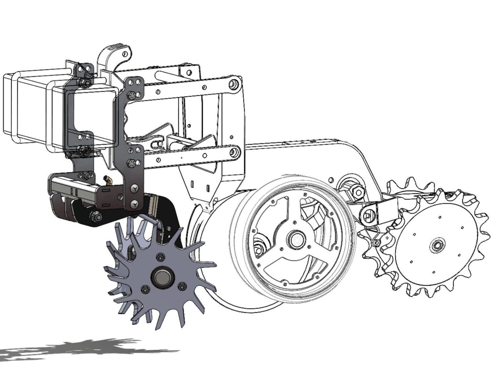 Mechanical device with gears and wheels.