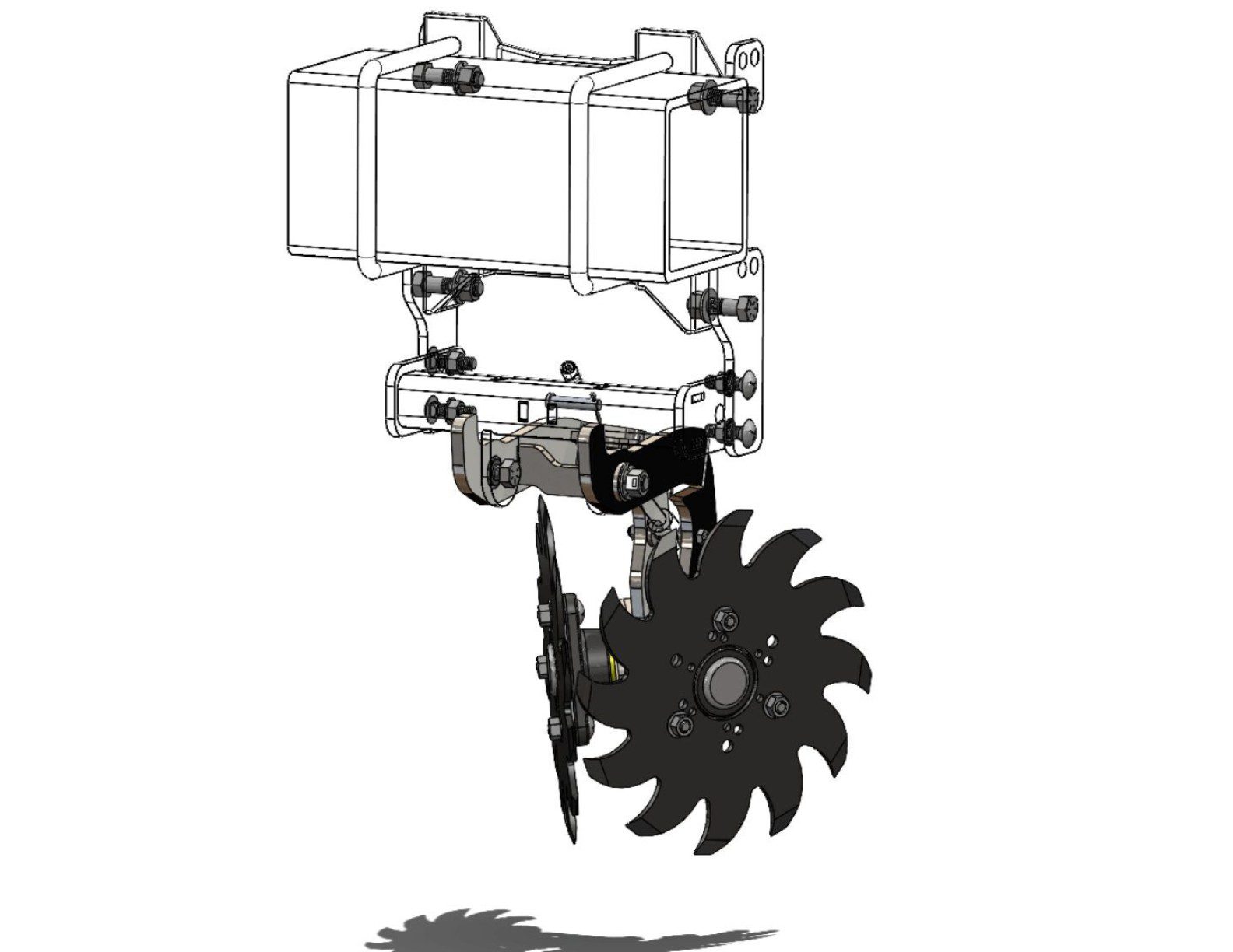 Agricultural machinery disc blade assembly illustration.