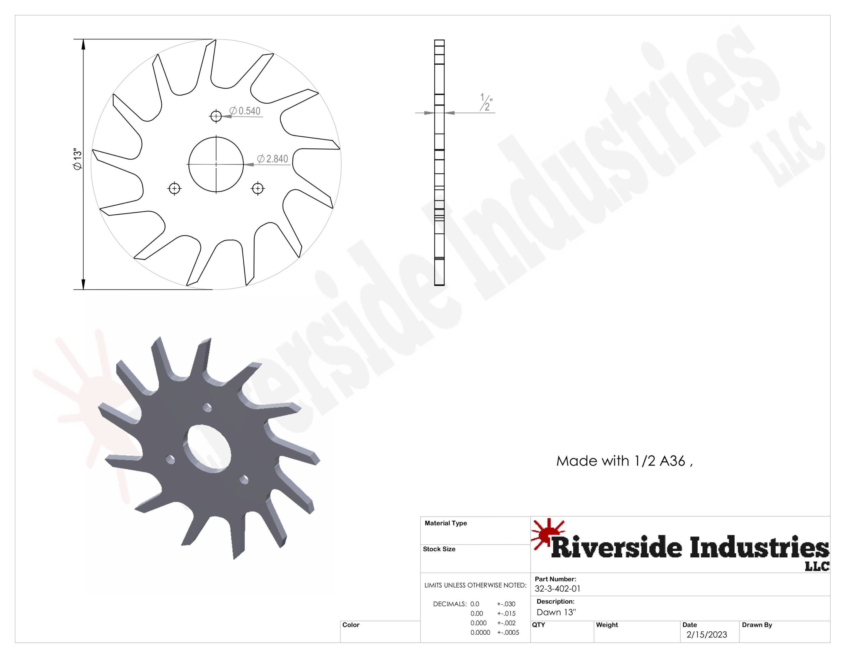 Engineering sprocket technical drawing with dimensions.