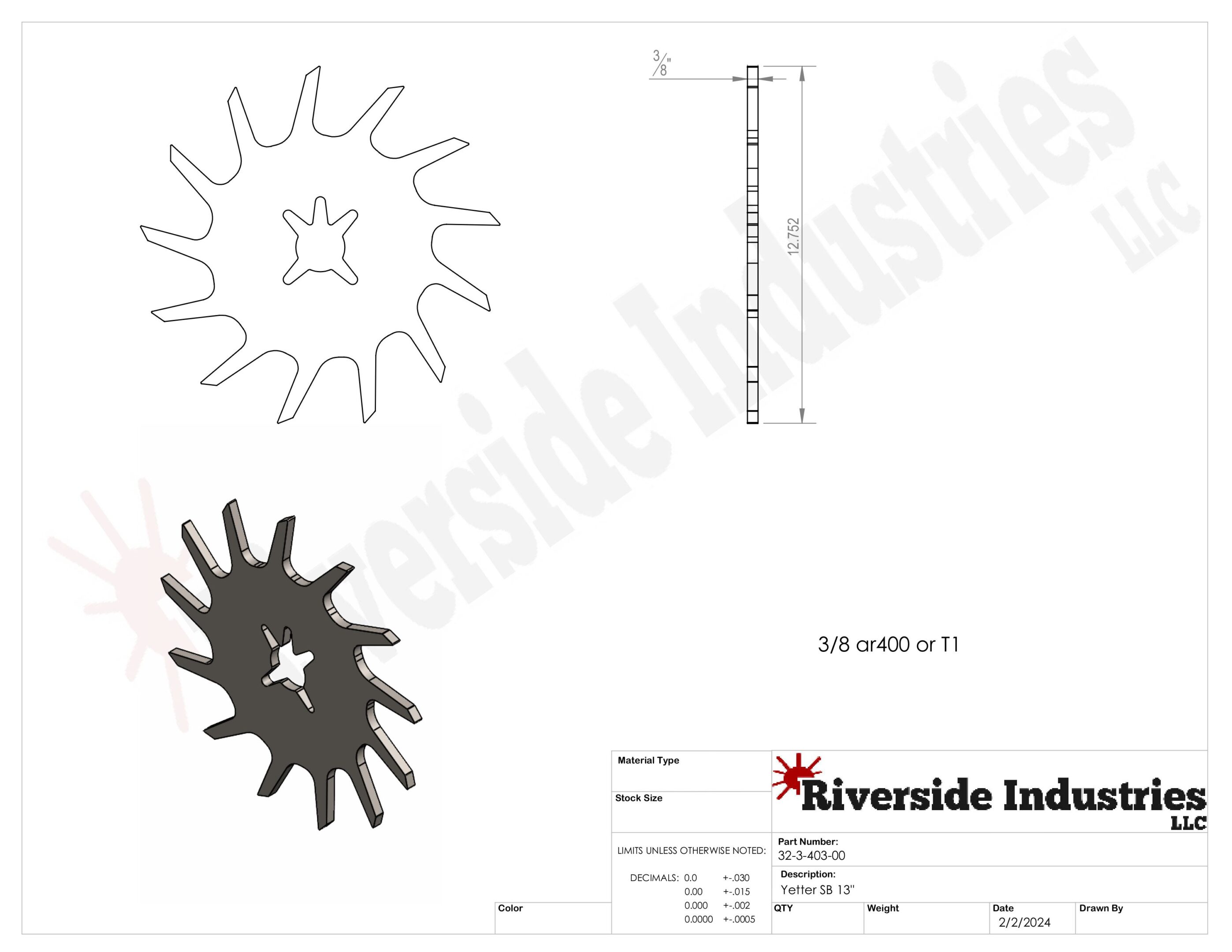 Sprocket technical drawing and specifications sheet.