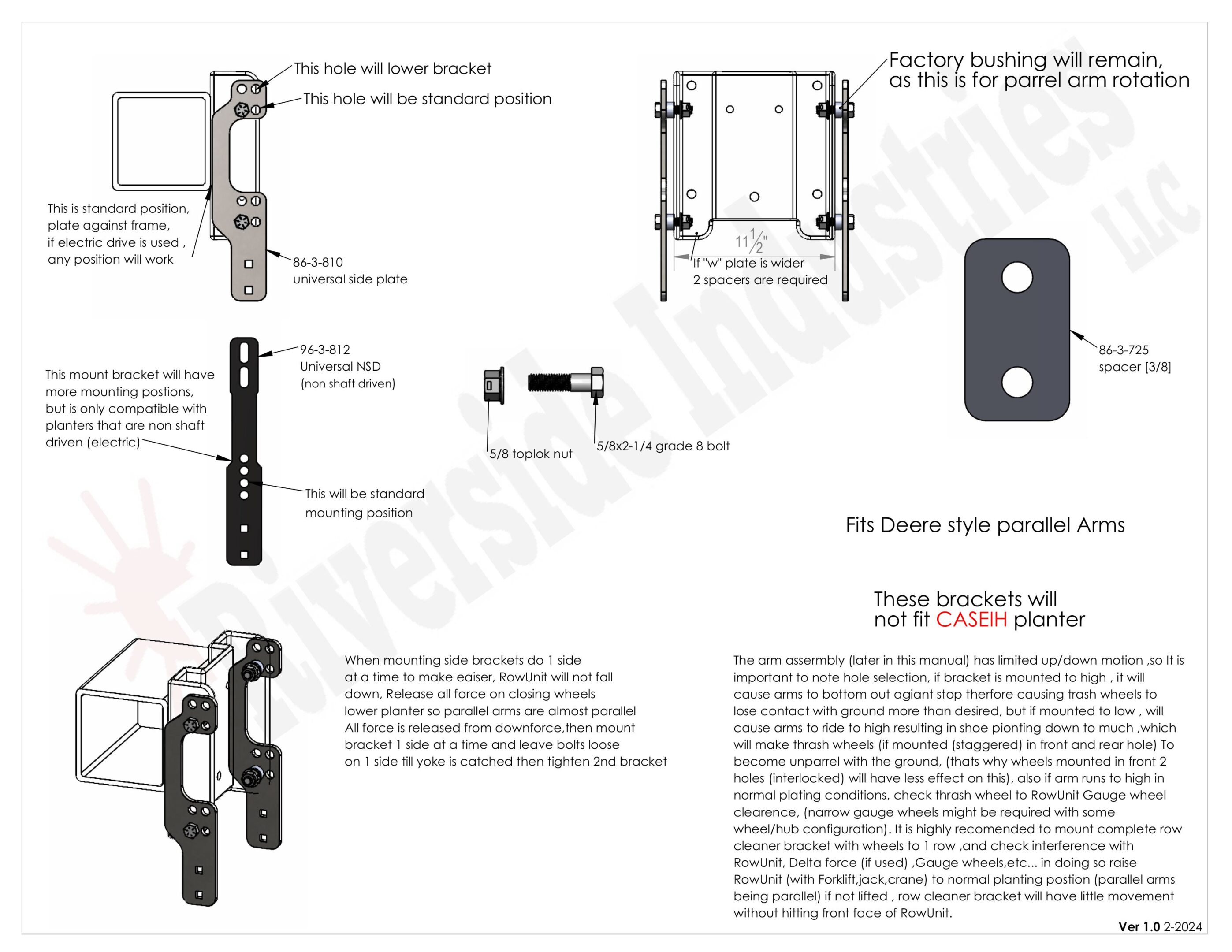 Bracket installation instructions for parallel arms.