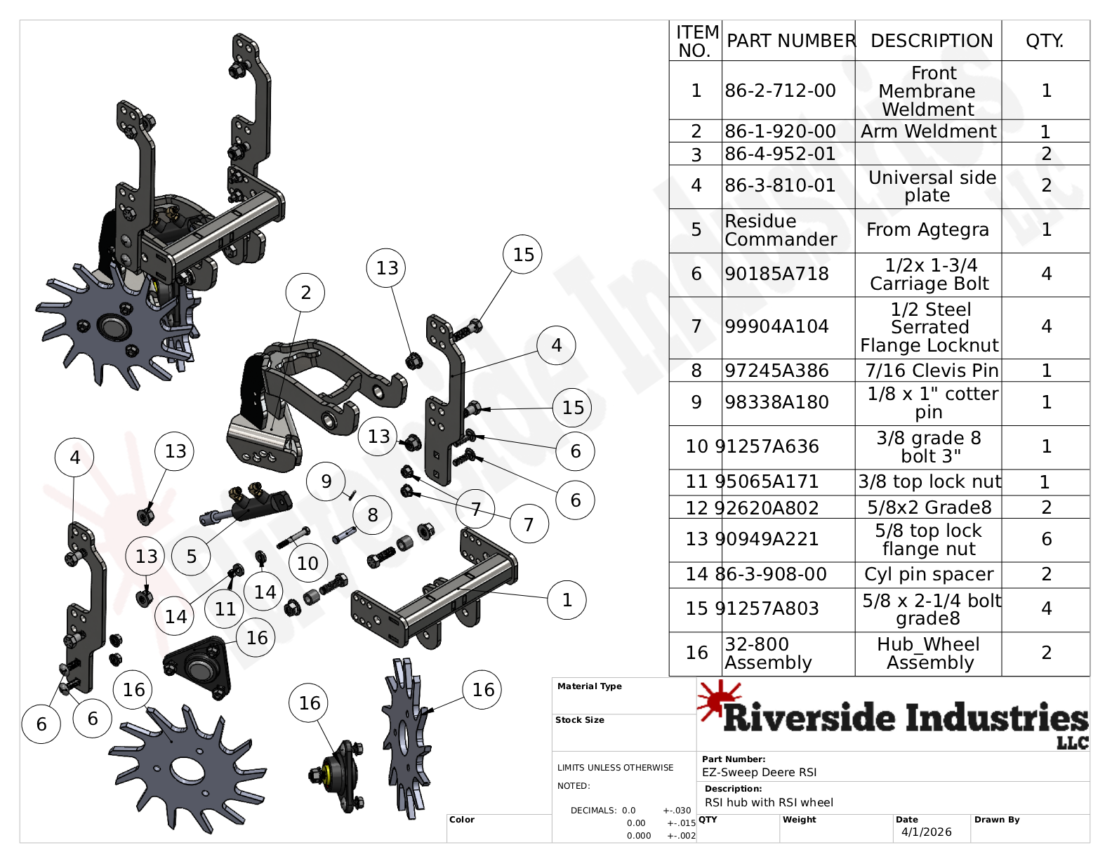 Mechanical assembly diagram with parts list.