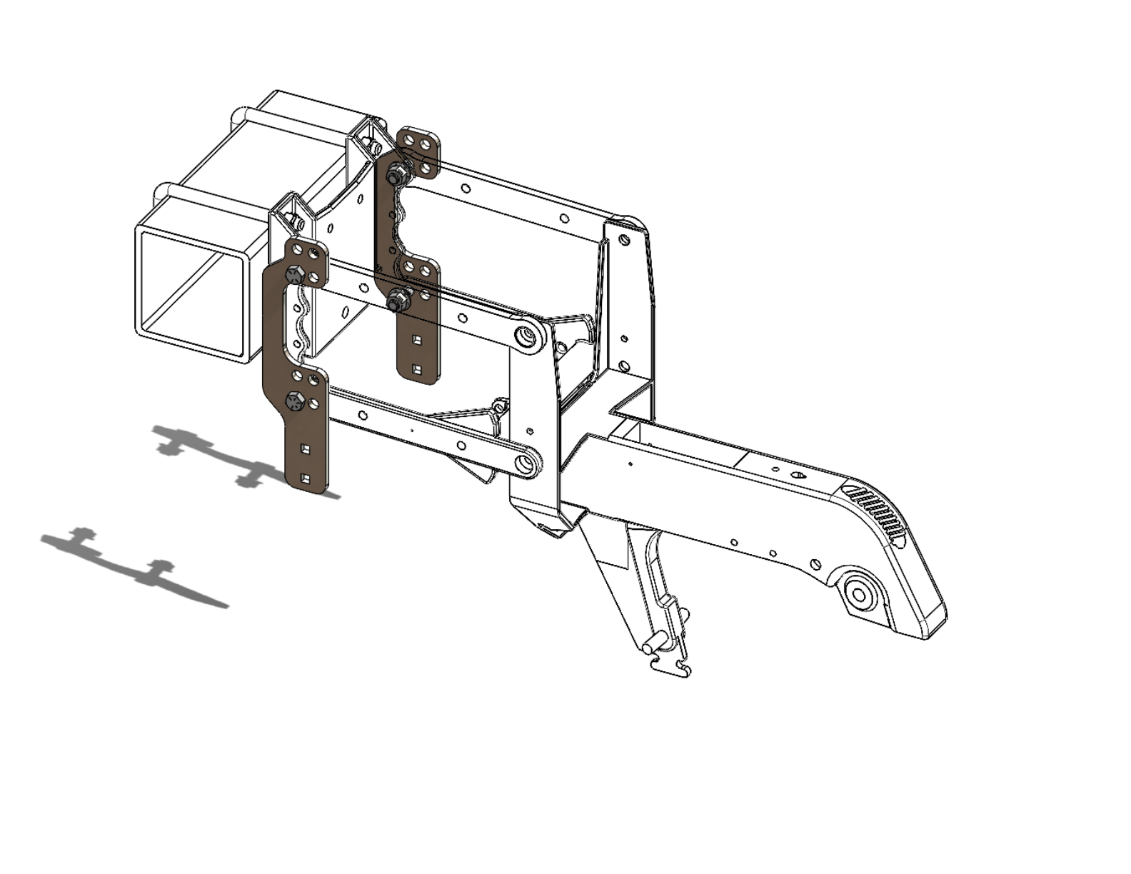 Mechanical assembly diagram with metal brackets.
