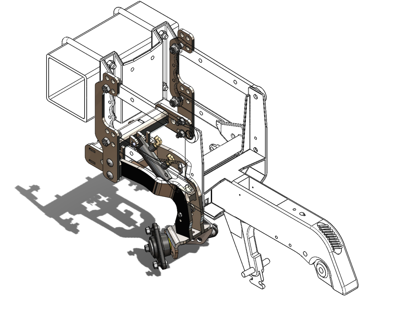 Mechanical assembly with metal brackets and components.