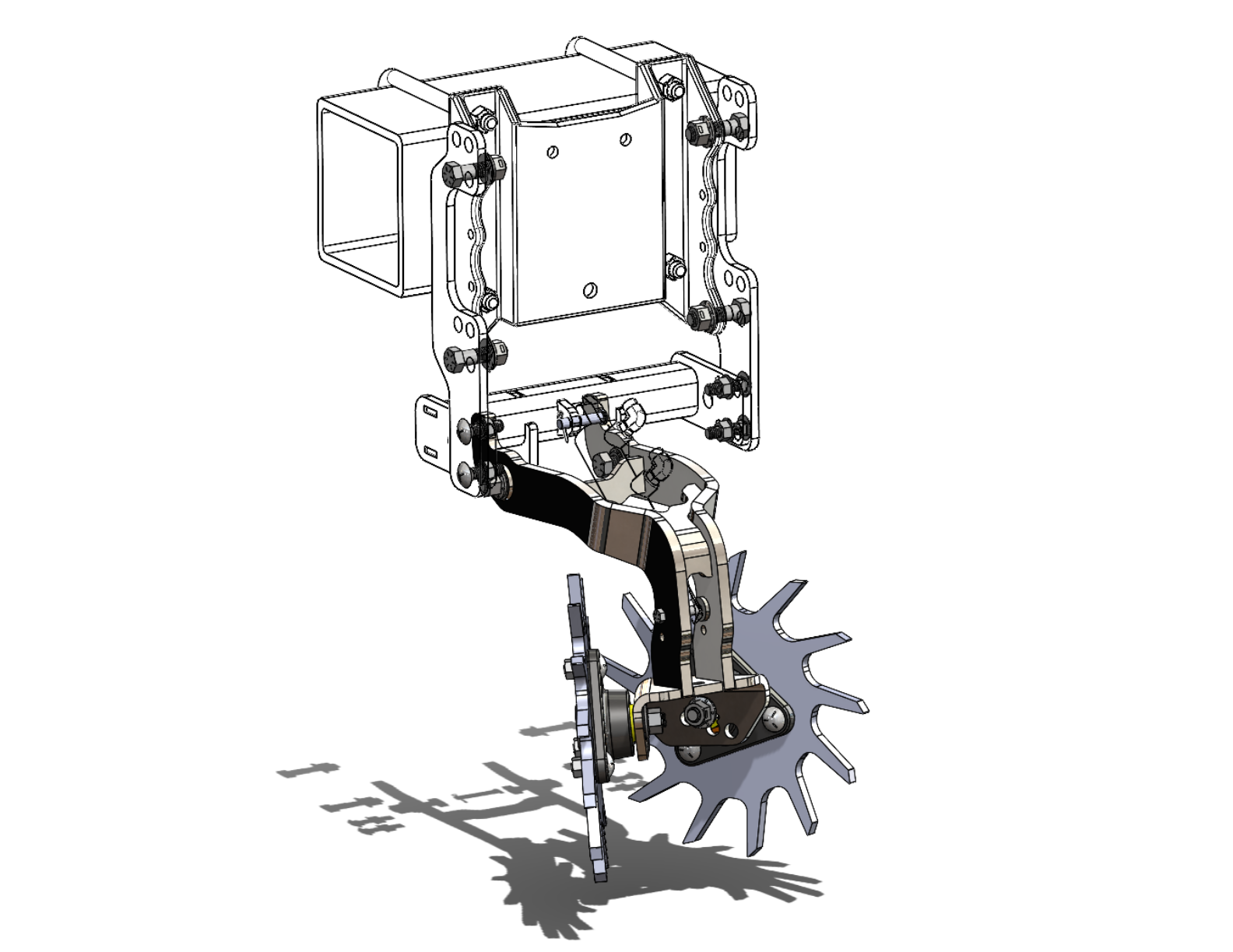 Mechanical gear assembly with star-shaped wheel.