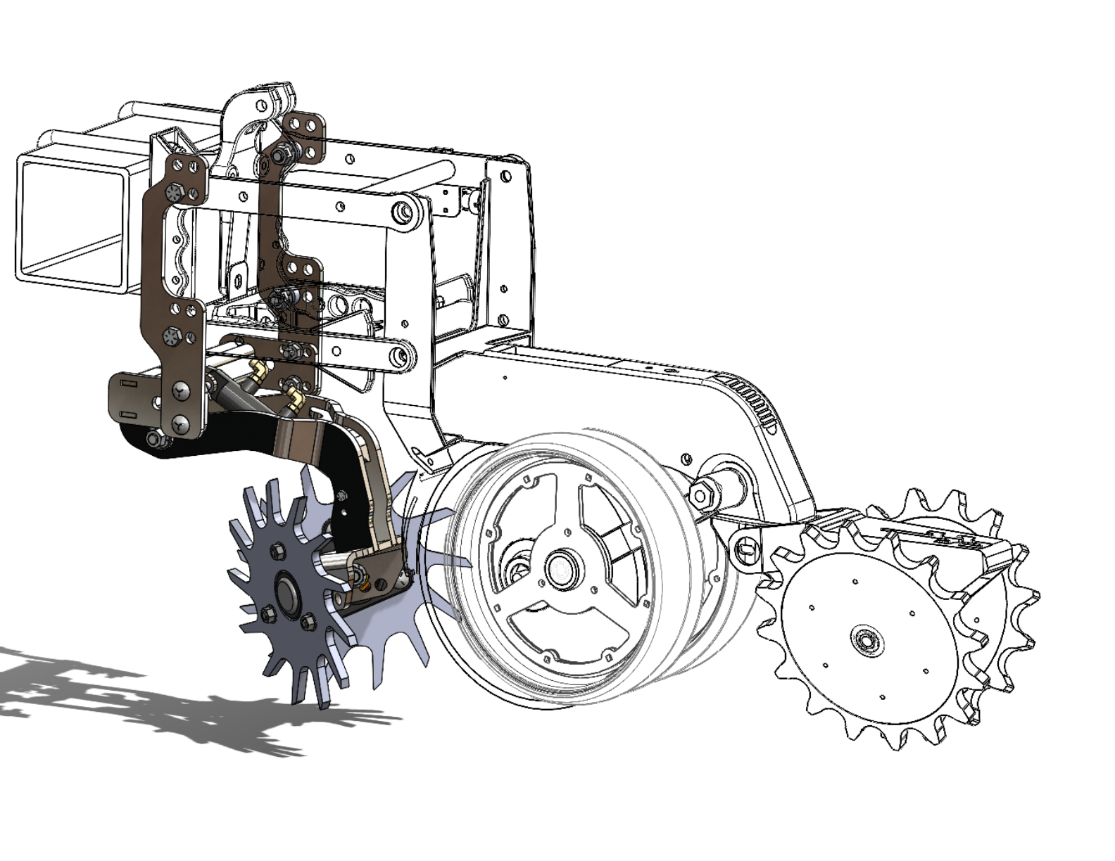 Mechanical device with gears and wheels illustration.
