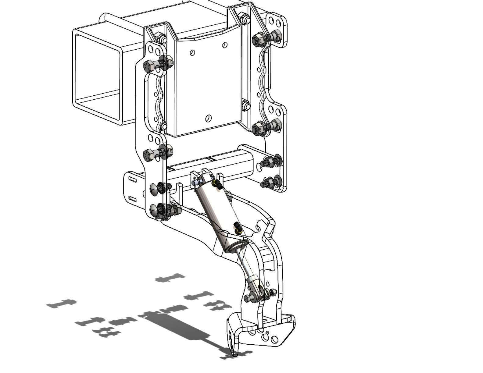 Mechanical component assembly with various bolts.