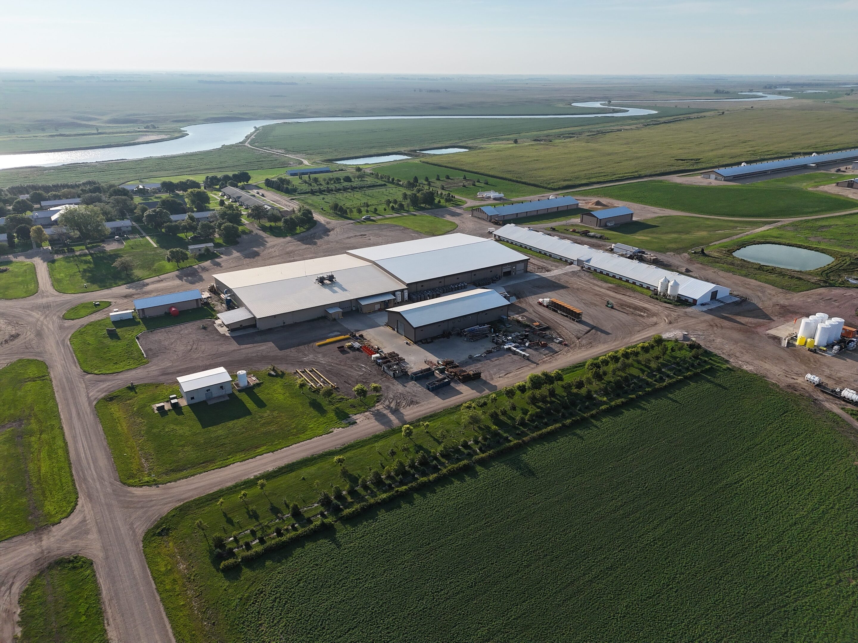 Aerial view of a rural industrial facility.